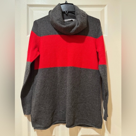 Athleta Red and Gray Chalet cashmere striped Sweater. Cowl neck. Size XL VGUC - Picture 1 of 9